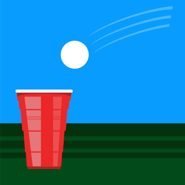 Beer Pong Tournament. Red Plastic Cup and White Tennis Ball on Green Table. Fun Game for Party Beer Pong Tournament. Red Plastic Cup and White Tennis Ball on Green Table. Fun Game for Party. Traditional Drinking Time. red party cup stock illustrations