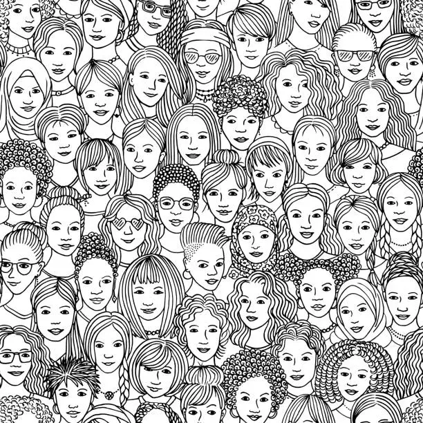Vector illustration of Hand drawn seamless pattern of diverse women