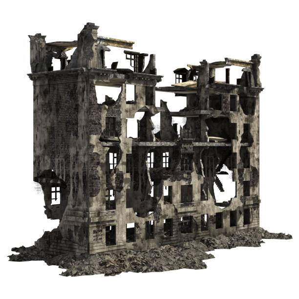 istock Ruined Building Isolated On White 3D Illustration 1028783322