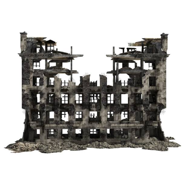 istock Ruined Building Isolated On White 3D Illustration 1028783492