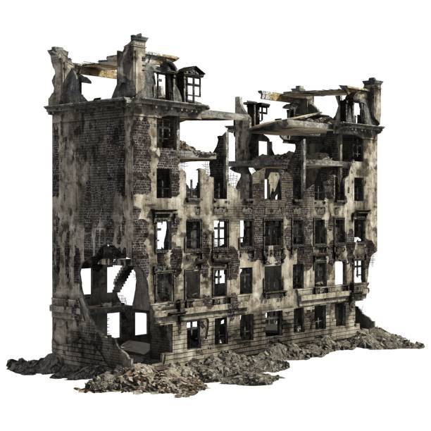 istock Ruined Building Isolated On White 3D Illustration 1028783536