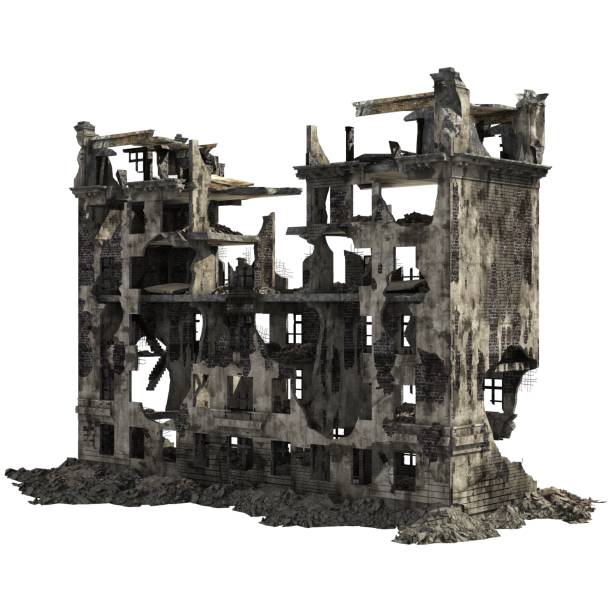 istock Ruined Building Isolated On White 3D Illustration 1028783614