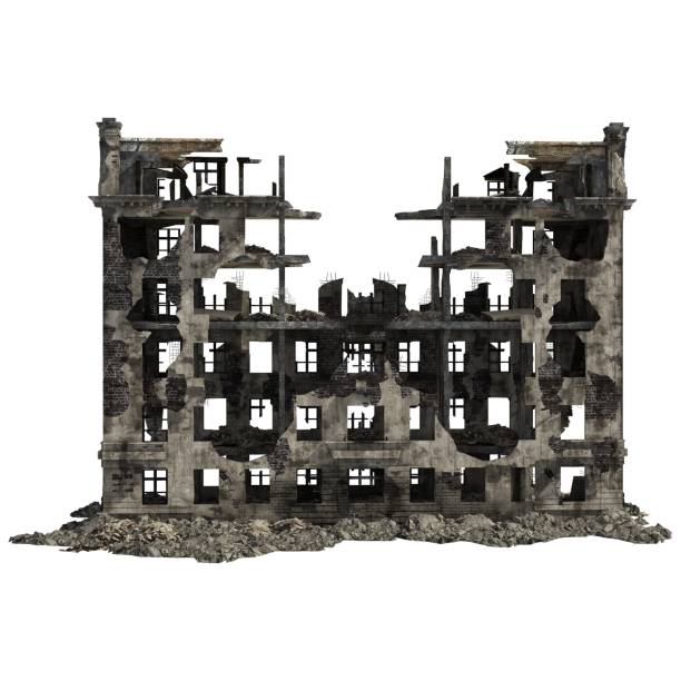 istock Ruined Building Isolated On White 3D Illustration 1028783672