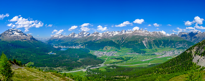 Davos in the canton of Graubunden. Wonderful autumn panoramic picture of the city of Davos Grison. High quality photo.