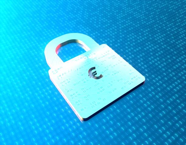 istock Financial network security, financial data coding, currency symbols and a lock,euro 1028790856
