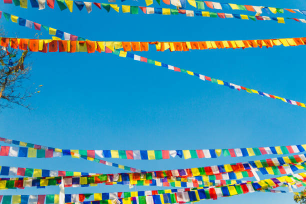 istock Colorful Prayer flags and blue sky 1028791544