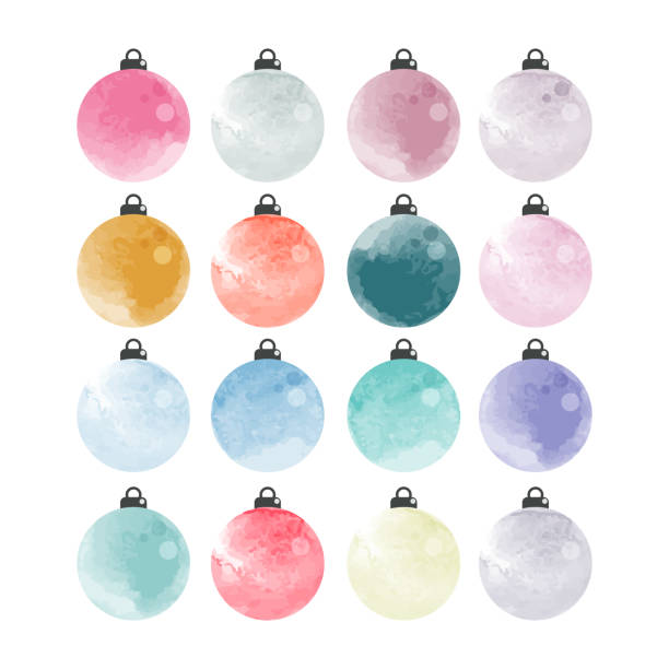 zestaw ozdobnych akwarelowych bombek bożonarodzeniowych wyizolowanych na białym tle, ilustracja wektorowa - pink christmas christmas ornament sphere stock illustrations
