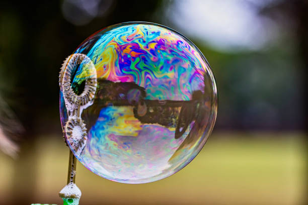 colorful soap bubble in the garden close up