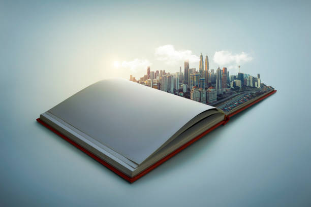 modern city skyline pop up in the open book pages Early morning beautiful scene of modern city skyline pop up in the open book pages. urban dictionary stock pictures, royalty-free photos & images