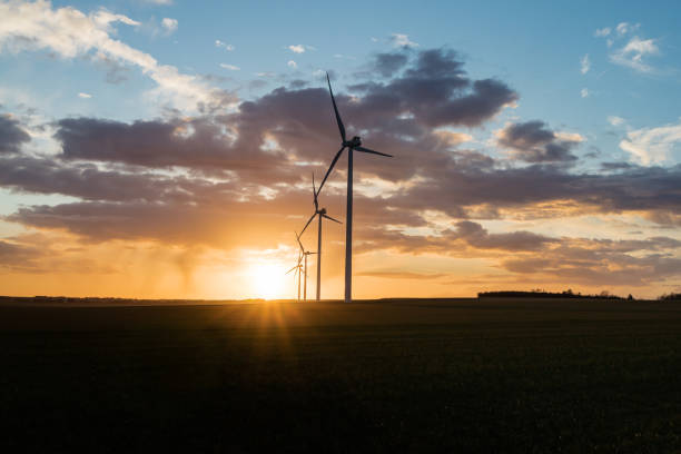 istock Wind turbine in the field at sunset 1028821778
