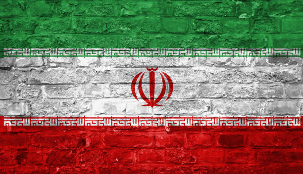 istock Flag of Iran over an old brick wall background, surface 1028821942