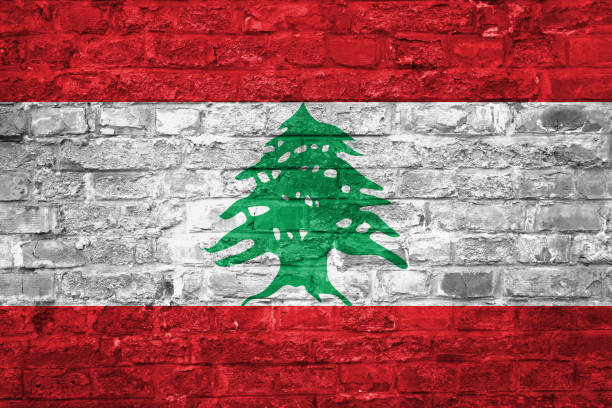 istock Flag of Lebanon over an old brick wall background, surface 1028822256