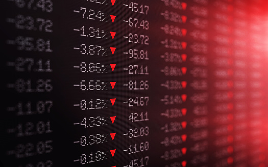 Trading board is showing a crash in stock exchange market. Selective focus. Horizontal composition with copy space.