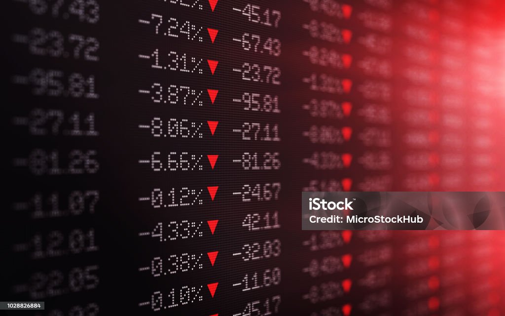 Trading Board Is Showing A Crash In Stok Exchange Market Trading board is showing a crash in stock exchange market. Selective focus. Horizontal composition with copy space. Stock Market and Exchange Stock Photo