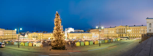 istock Helsinki, Finland. Evening Panorama Panoramic View Of Christmas Tree On Senate Square In Evening Night Christmas Xmas Festive Illuminations 1028827870