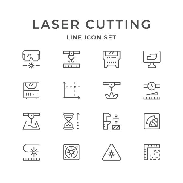 ilustrações de stock, clip art, desenhos animados e ícones de set line icons of laser cutting - cnc laser cutting