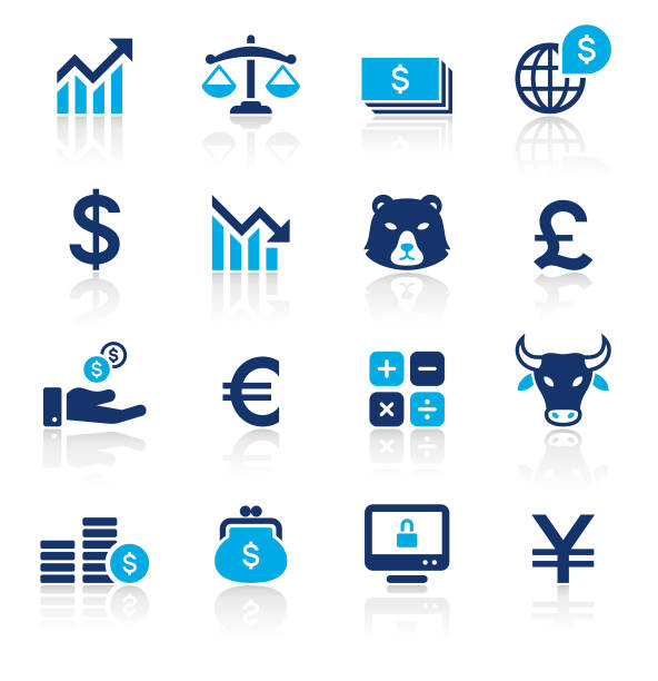 Banking and Finance Two Color Icons Set An illustration of banking and finance two color icons set for your web page, presentation, apps and design products. Vector format can be fully scalable & editable. bull market illustrations stock illustrations