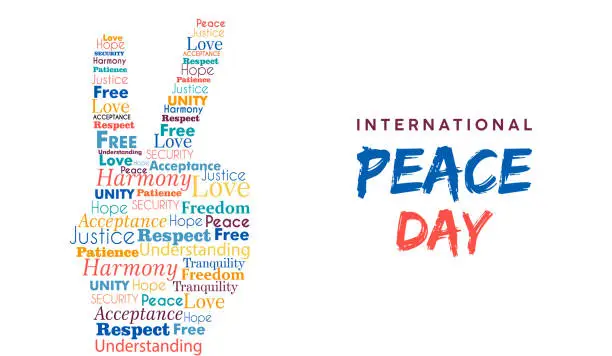 Vector illustration of World Peace Day card of hand sign for freedom
