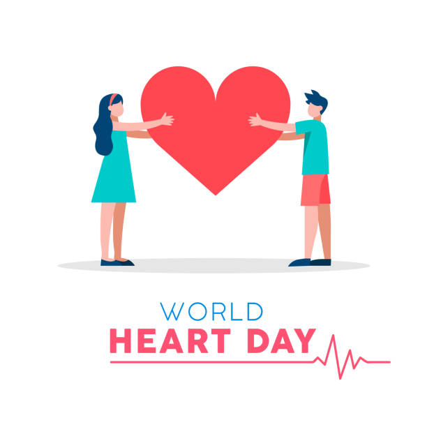World Heart Day illustration for love and health World Heart Day illustration for love and support concept, health care awareness with people holding heartshape. EPS10 vector. World Heart Day  stock illustrations