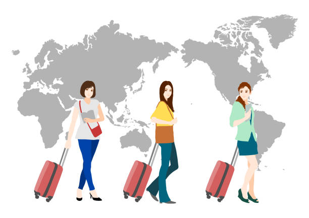 istock Traveling woman and world map 1028853442