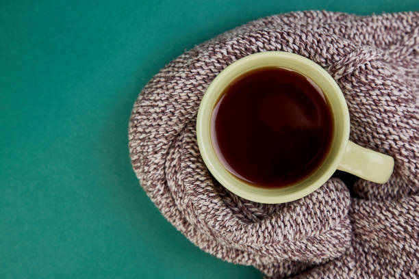 istock Knitted scarf with warm  cup of tea 1028858142