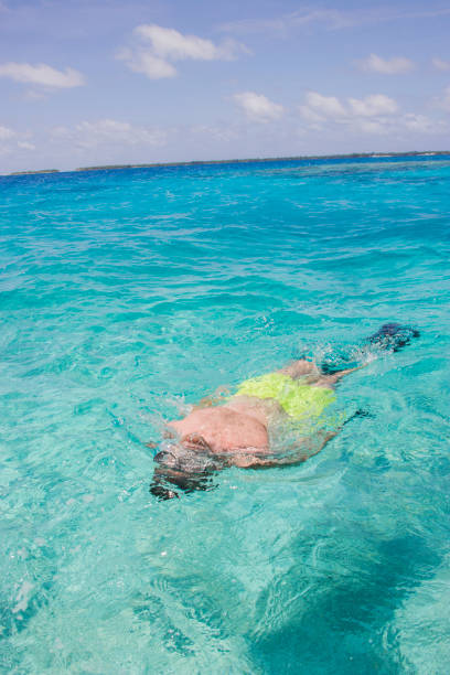 istock Caucasian man swimming  in a tropical beach 1028866544