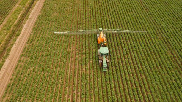 istock Tractor is spraying fertilizers field 1028875970