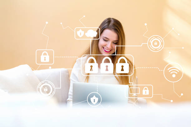 istock Cyber security with young woman using her laptop 1028879420
