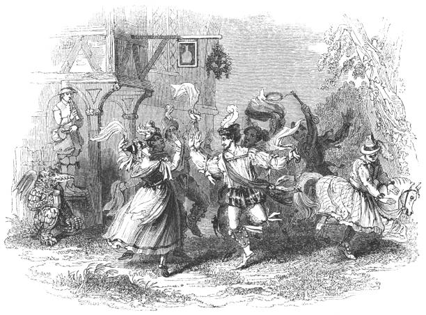 ilustrações de stock, clip art, desenhos animados e ícones de morris dance on whitsun - circa 17th century - 17th century style