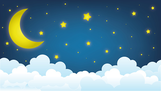 moon on the blue sky, good night illustration design