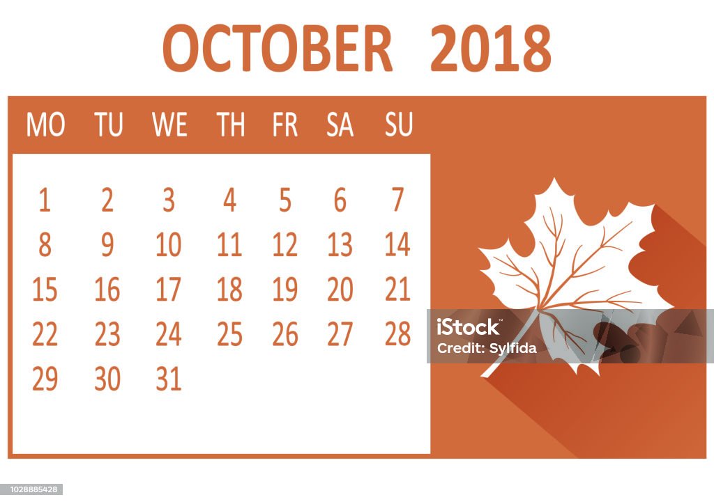 october-tenth-page-of-set-calendar-2018-template-week-starts-from