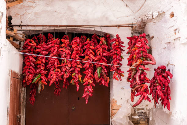 peperoni della basilicata essiccati - orangefarbige paprika stock-fotos und bilder