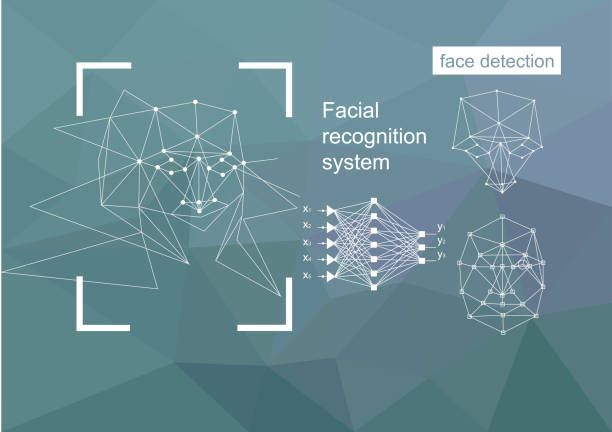 技術、顔認識へのアプローチは、概念をベクトルします。 - 顔認証点のイラスト素材／クリップアート素材／マンガ素材／アイコン素材