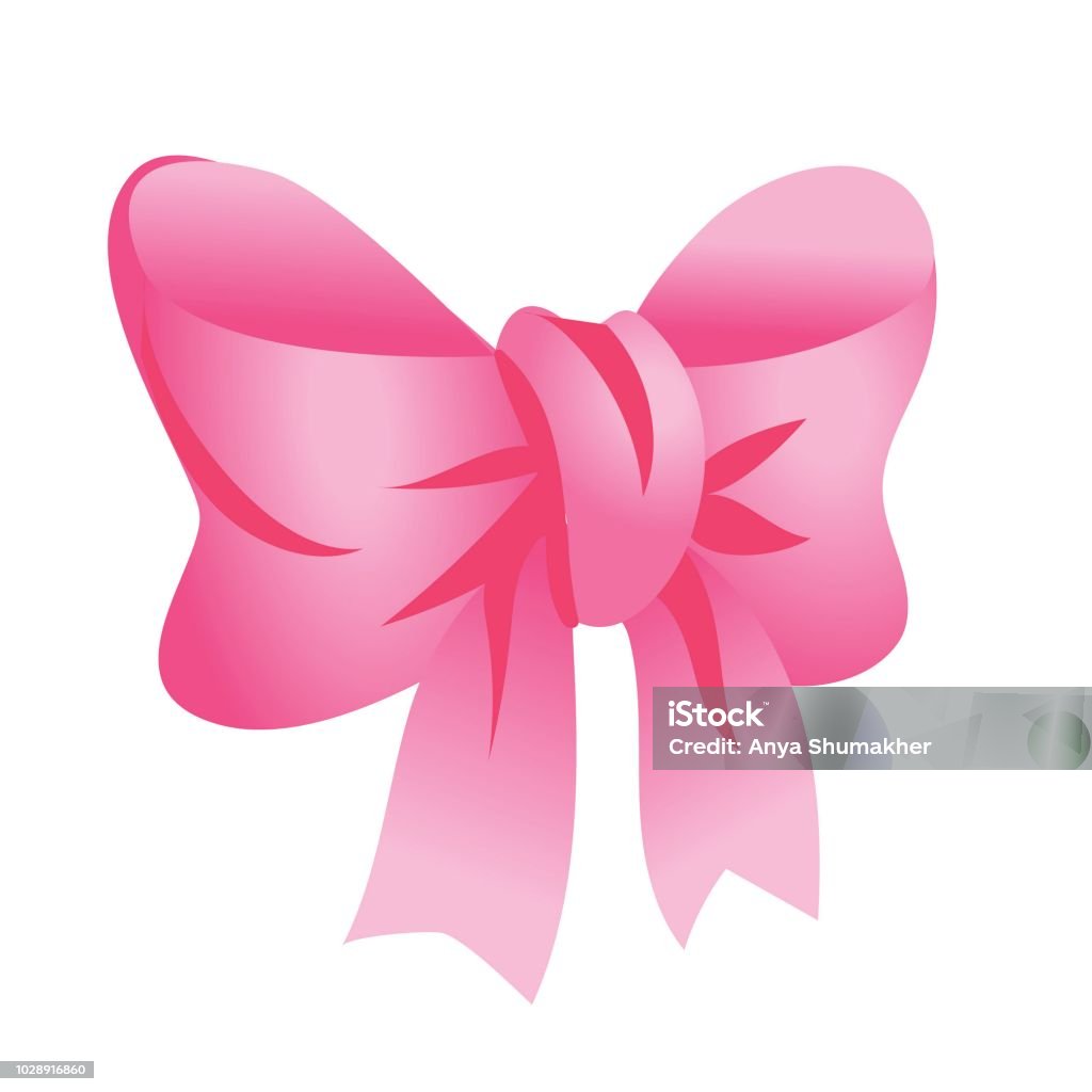 Adorable Vector Pink Ribbon Bow Isolated On White Design Element