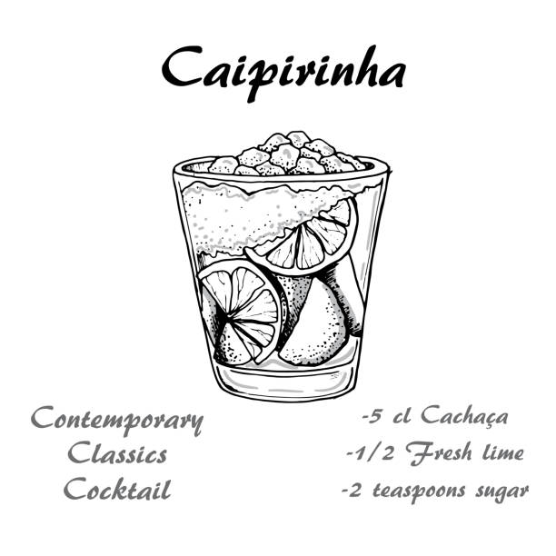 ręcznie rysowana ilustracja koktajlu caipirinha. wektor - cachaca stock illustrations