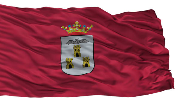 bandera de ciudad de albacete, españa, aislado sobre fondo blanco - ciudad de albacete fotografías e imágenes de stock