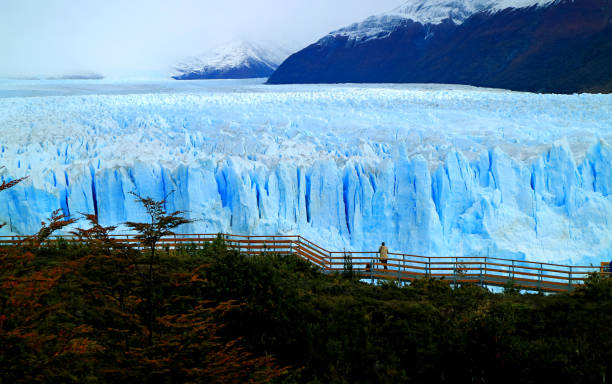 vue du glacier perito moreno avec le regarde un balcon imprenable et automne feuillage, parc national los glaciares, patagonie, argentine - patagonia el calafate horizontal argentina photos et images de collection