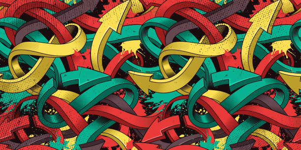Graffiti art seamless background Seamless colourful background of Graffiti on dark background. street art stock illustrations