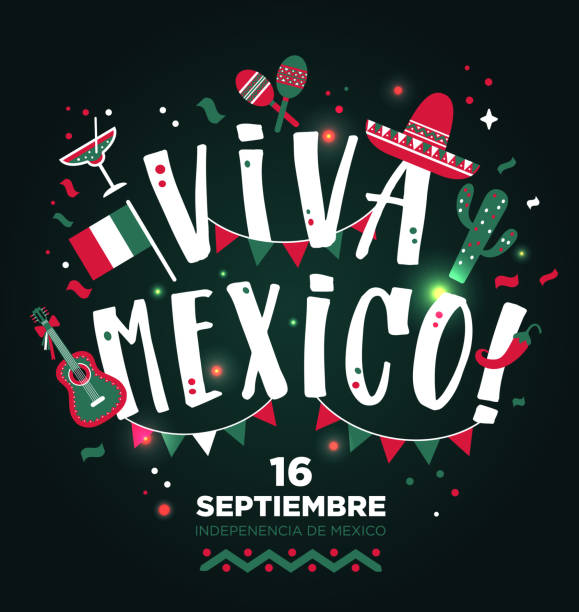 illustrazioni stock, clip art, cartoni animati e icone di tendenza di design del tipo disegnato a mano viva mexico. sfondo del layout dell'intestazione. - 16