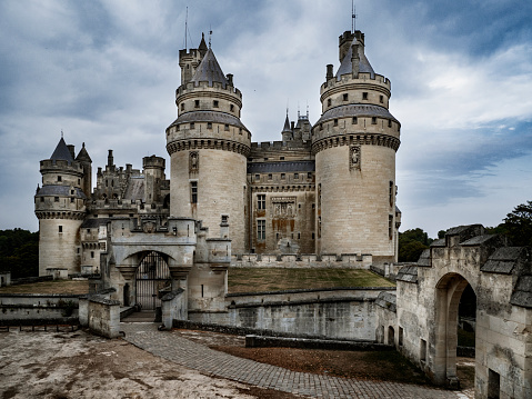 Pierrefonds, France August 8th of 2018: This castle in the Oise department was build from 1393 to 1407 by architect Jean Le Noirdestroyed in the XVII century and rebuild in the XIX century again.