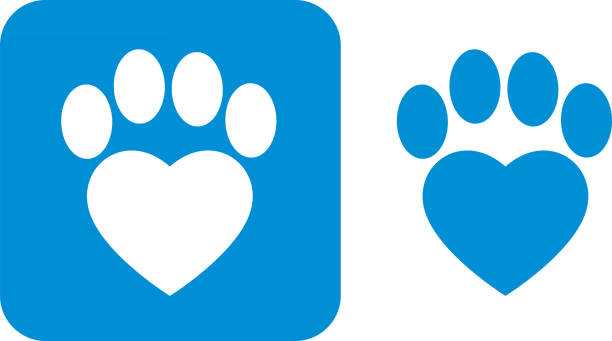 ilustraciones, imágenes clip art, dibujos animados e iconos de stock de iconos de impresión pata azul - dog paw print paw pets