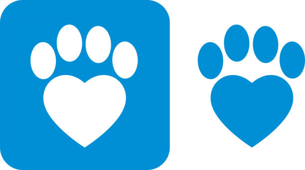 иконки печати голубой лапы - blue cat stock illustrations