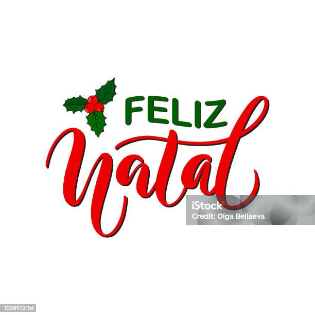 Vetores de Feliz Natal Feliz Natal Em Português Sobre Fundo Branco Letras  De Caligrafia Moderna Para