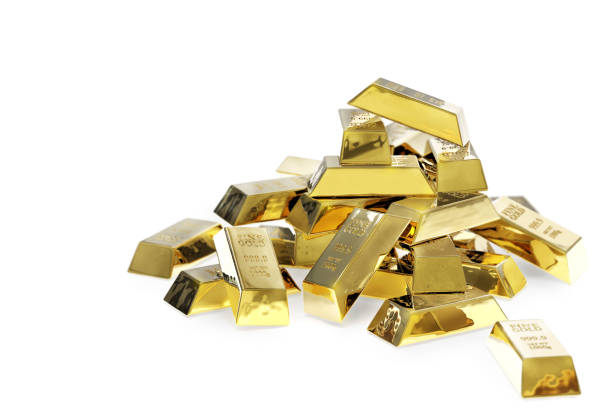 istock Pile of gold bars or ingots on white background 1028980218