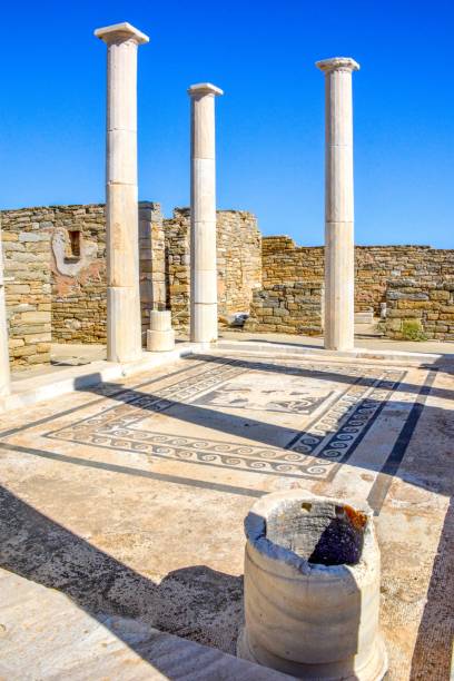 the house of dionysus, island of delos, greece - mosaic greek culture mythology ancient imagens e fotografias de stock