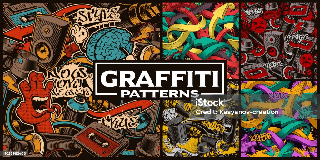 Set di motivi senza cuciture con graffiti art - arte vettoriale royalty-free di Graffiti