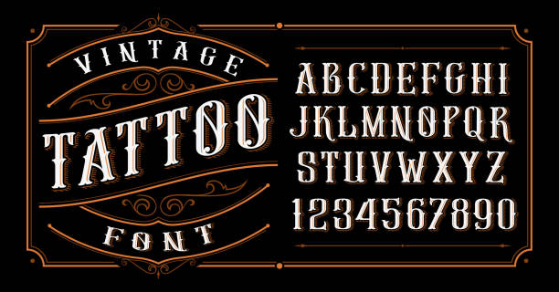 illustrations, cliparts, dessins animés et icônes de vintage tattoo polices. - old fashioned