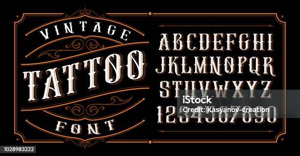 Vintage Tattoo Font Stock Illustration - Download Image Now - Tattoo, Typescript, Retro Style