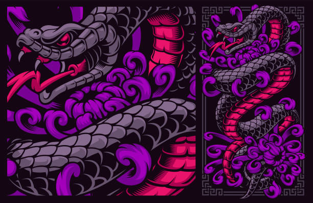 змея с цветами. - cobra stock illustrations