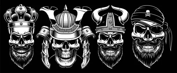 Vector illustration of Set of vintage skulls.